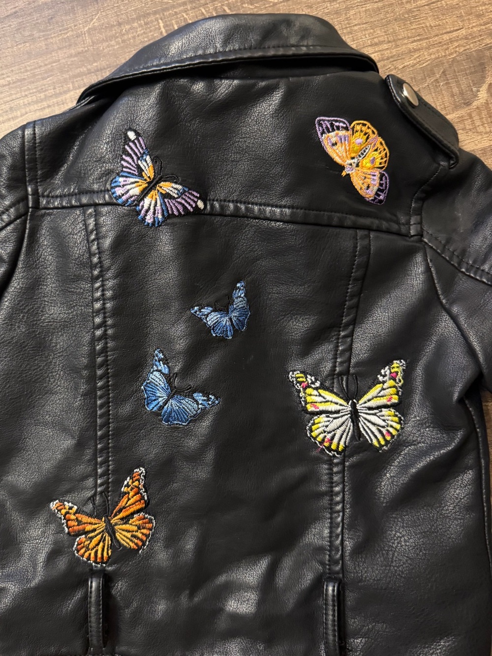 Hannah Banana Girls Butterfly Faux Leather Moto Jacket Black Estimated Size 5 - Picture 6 of 13